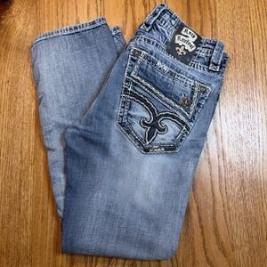 Rock Revival Jeans Mens 34X30 Destin Straight Leg Embroidered Light Wash FLAW